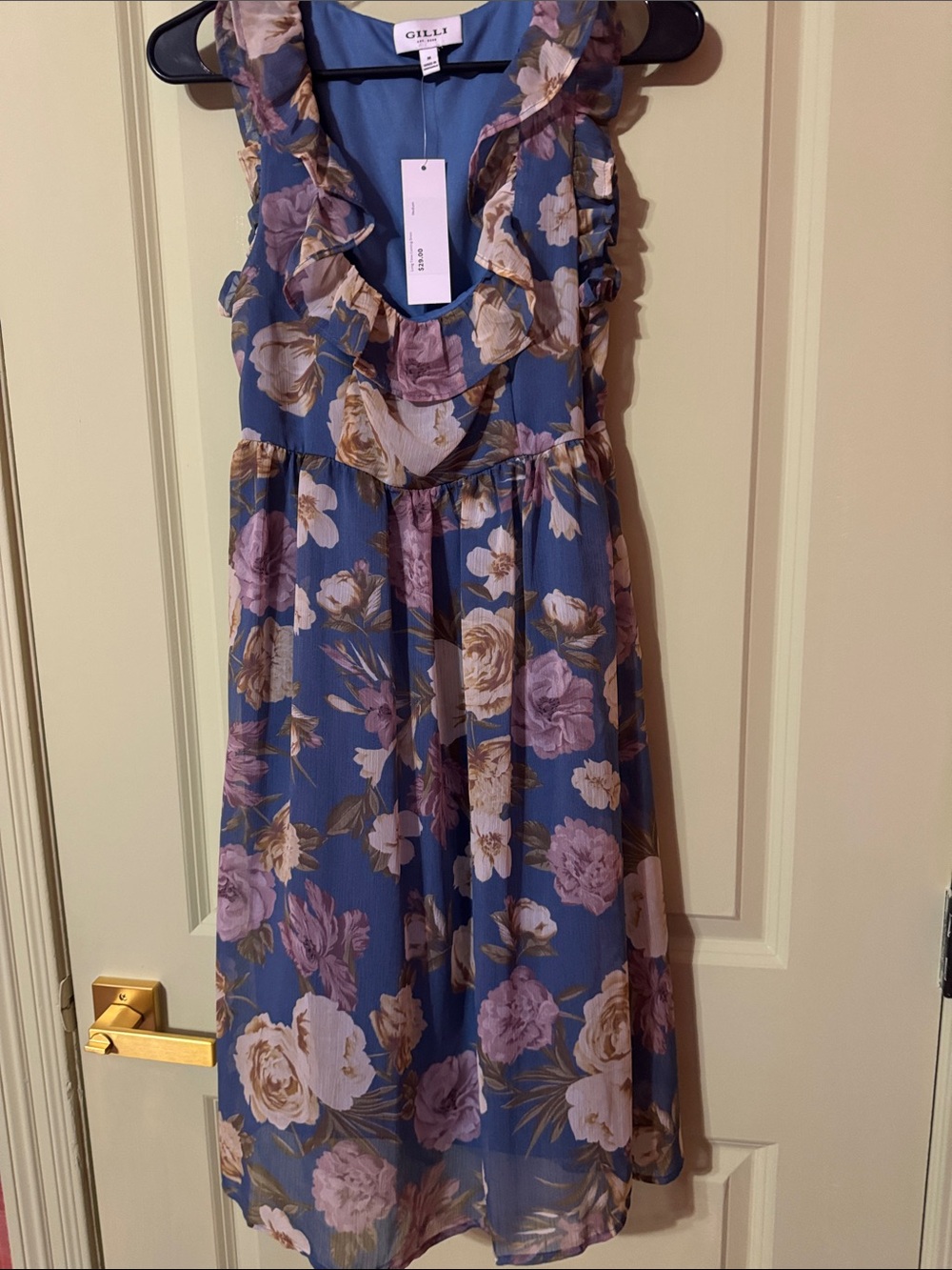Gilli Blue Floral Ruffle Midi Dress
